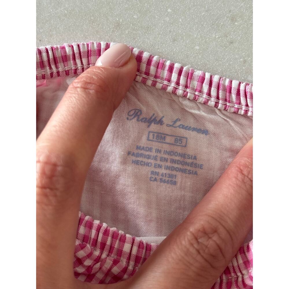 Ralph Lauren Baby Pink Gingham Bloomers 18M Cotton Diaper Cover Shorts NWT - Picture 2 of 4